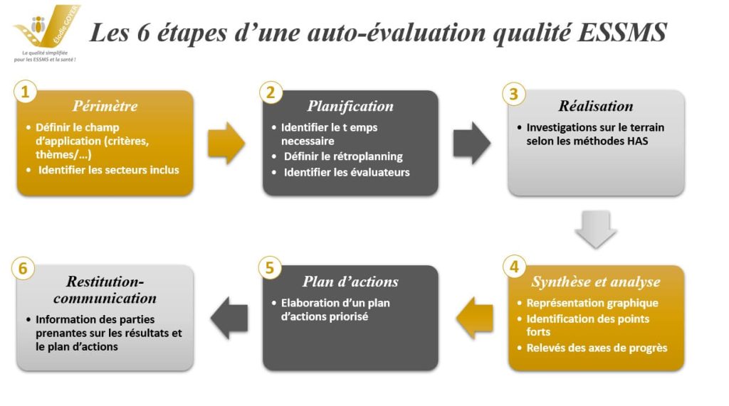 Infographie : les 6 étapes pour organiser une auto-évaluation qualité ESSMS